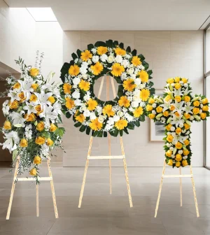 Arreglos para difuntos brillantes con rosas amarillas hermosas y. únicas, envios express a domicilio en cdmx
