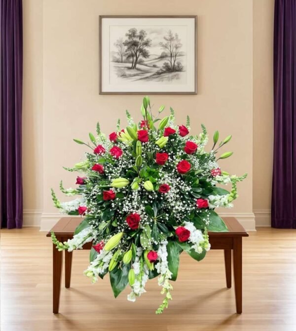 Cubre ataúd con flores frescas del mercado jamaica de las flores, entregas el mismo dia en la Ciudad de México a velatorios y panteones